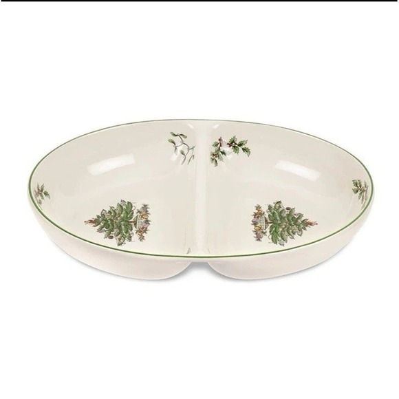 New Spode Christmas Tree Divided Dish, 12 Inch Mistletoe Collection Piece NIB - Picture 1 of 4
